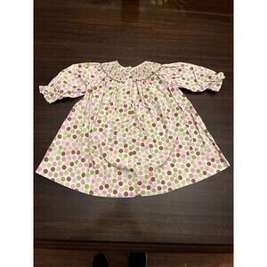 Amanda Remembered W/Smocked Purses. Dotted Pink, Green And Brown Dress. 18 Month